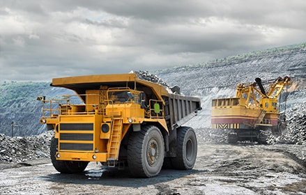 Yellow haul truck for mining industry