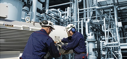 Petrochemical industry plant with engineers