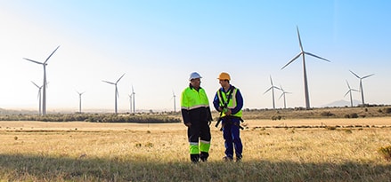 Wind engineers at Wind turbine field