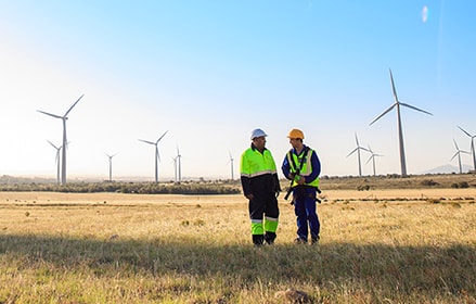 Wind engineers at Wind turbine field