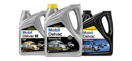 Three bottles of Mobil Delvac lubricants