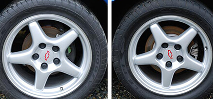 Tire wheels that are not identical on a car Tire wheels that are not identical on a car