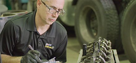 technician working on truck in garage