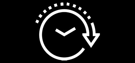 outline of a clock with arrow pointing down